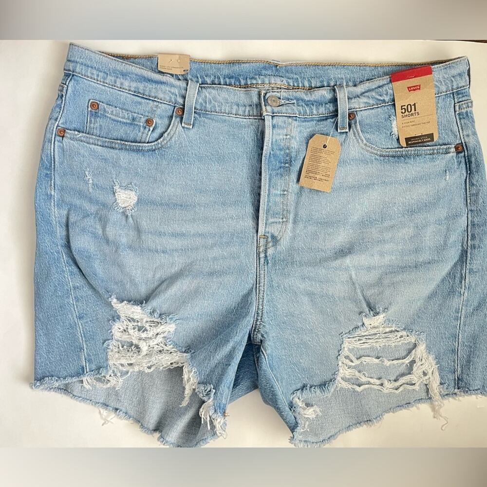Levi's 501 high rise mid thigh Denim cut off Shorts 18W NWT - Picture 3 of 13